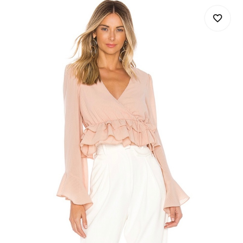 NBD Revolve Lucca Pink Ruffle Wrap Bell Sleeve Top